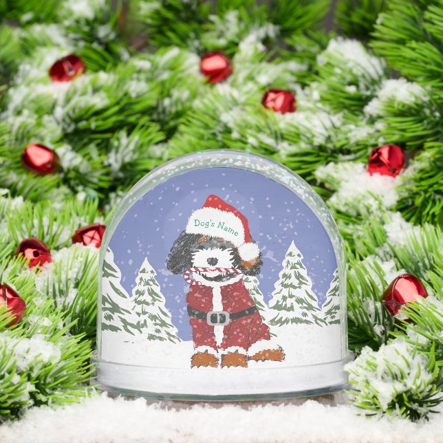 Custom Bernedoodle Santa Dog Snowglobe (Christmas)
