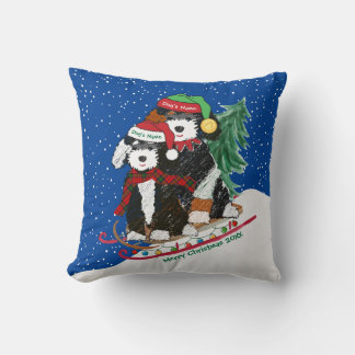 Custom Bernedoodles Riding Christmas Sled Cushion