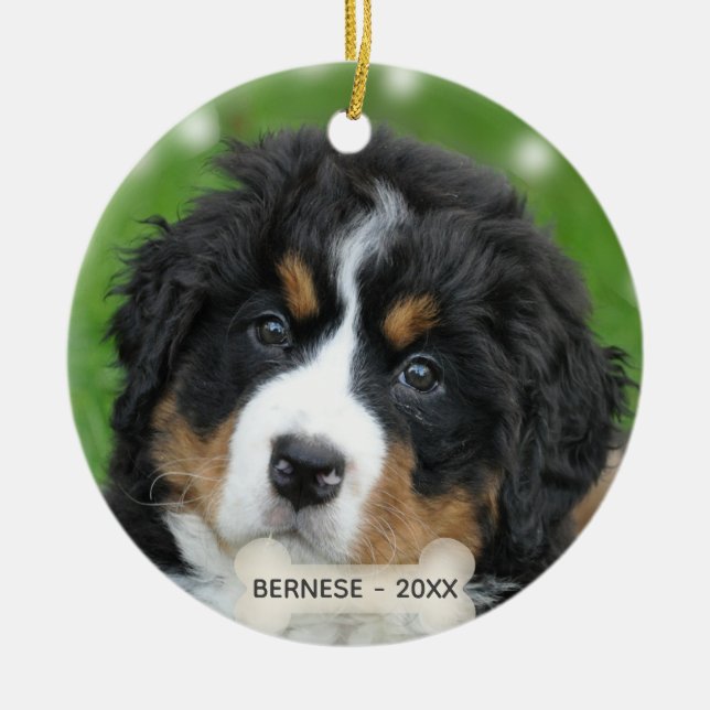 Custom Bernese Mountain Dog Photo Ceramic Tree Decoration (Front)