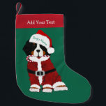 Custom Bernese Mountain Dog Santa Paws Small Christmas Stocking<br><div class="desc">Festive Personalised Christmas Holiday Bernese Mountain Dog wearing doodle scribble effect Santa suit and Santa hat holding candy cane in its mouth. Cute christmas gift idea for berner lovers!</div>