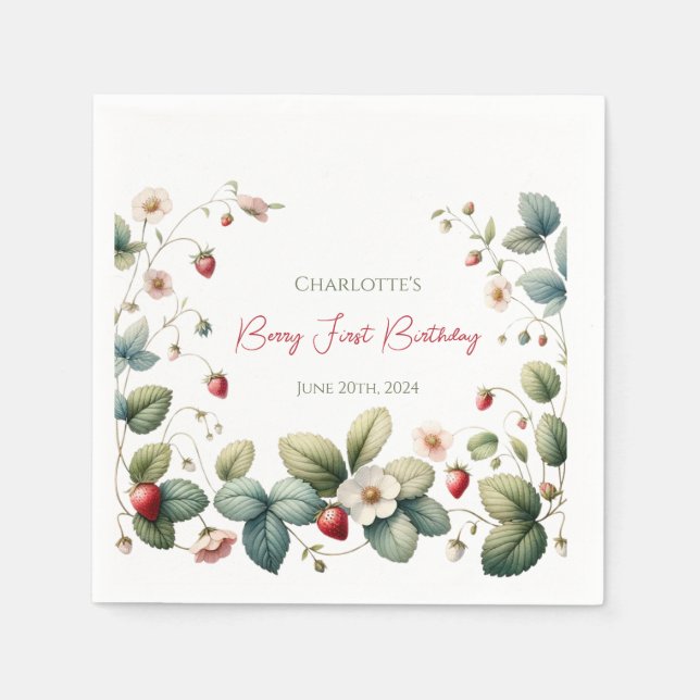 Custom Berry First Birthday  Napkin (Front)