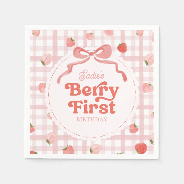 Custom Berry First Birthday Party Napkins (Front)
