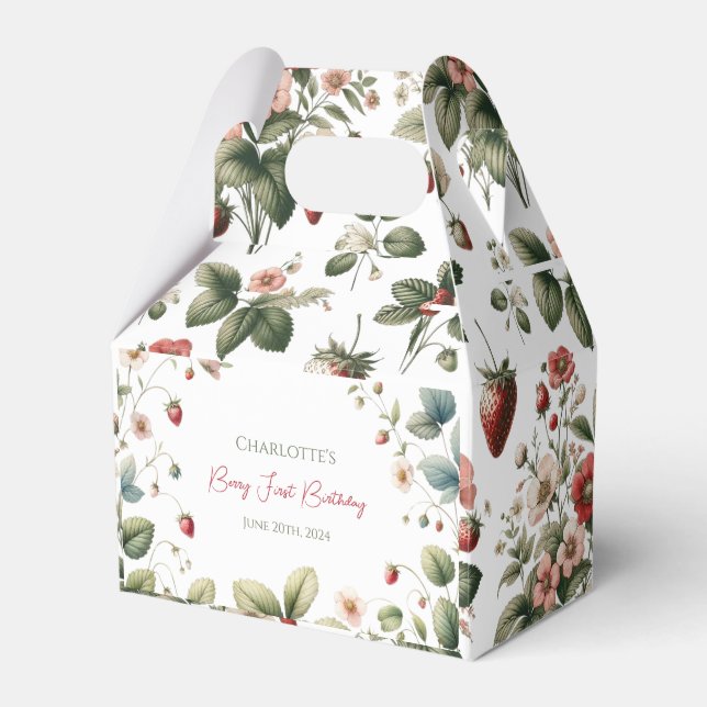 Custom Berry First Birthday Strawberry Favour Box (Front Side)
