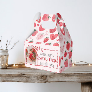Custom Berry First Coquette Pink Bow 1st Birthday Favour Box