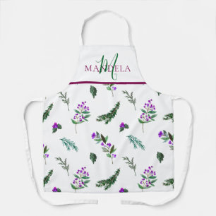 Custom Berry Greenery Monogram Floral Design Apron
