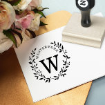 Custom Berry Laurel Wreath Wedding Monogram Rubber Stamp<br><div class="desc">Classic design with large monogram in center with hand drawn leaves and branches.</div>