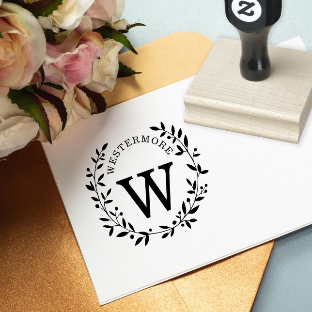 Custom Berry Laurel Wreath Wedding Monogram Rubber Stamp (Creator Uploaded)