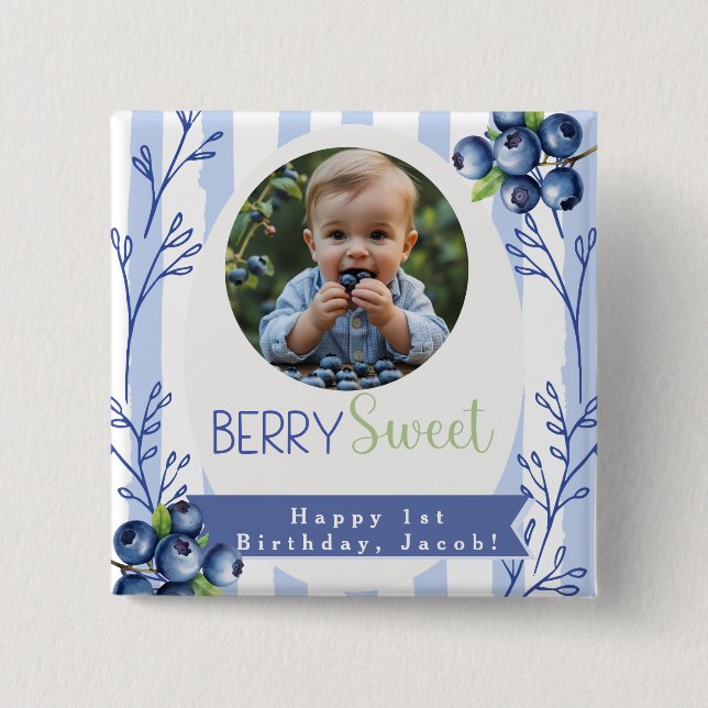 Custom  Berry Sweet Birthday photo Button (Front)