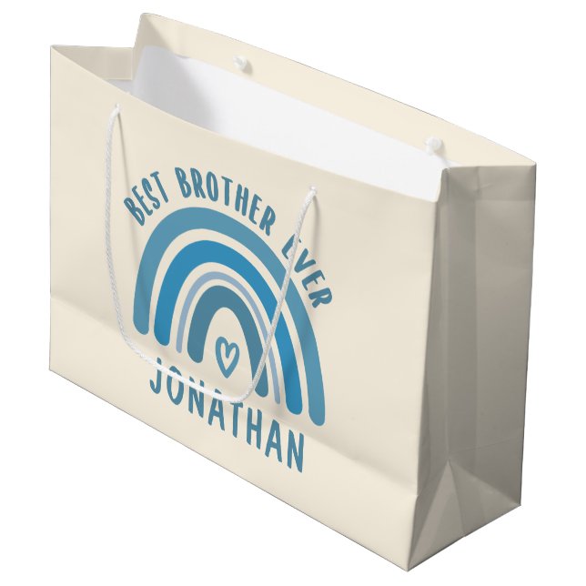 Custom Best Brother Ever Rainbow Brother Gifts Large Gift Bag (Front Angled)