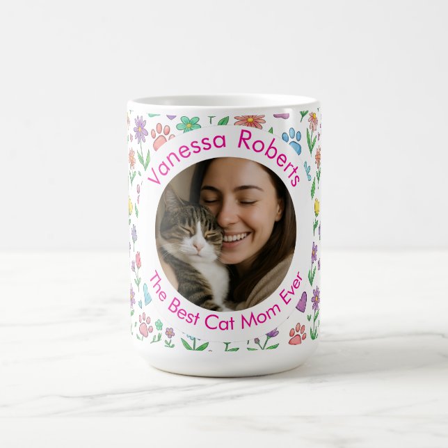 Custom Best Cat Mom Ever Photo Mug - Personalized  (Center)