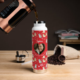 Custom "Best Cat Mum Ever" Heart Photo Water Bottle