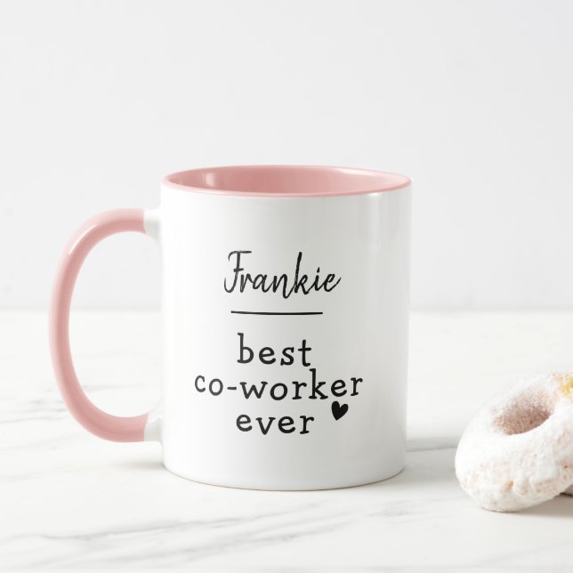 Custom Best Coworker Ever Colleague Pink White  Mug (With Donut)