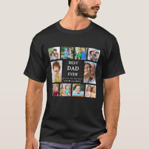 Custom Best Dad Ever 10 Photo Collage Black T-Shirt