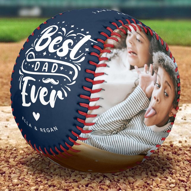 Custom Best Dad Ever 2 Photo Keepsake  Baseball (Creator Uploaded)