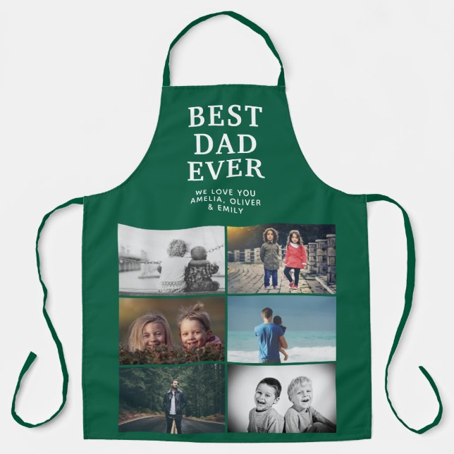 Custom Best Dad Ever 6 Photo Collage Keepsake Apron (Front)