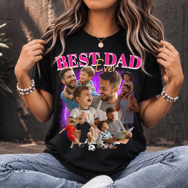Custom Best Dad Ever Bootleg Style Dad Collage T-Shirt (Creator Uploaded)