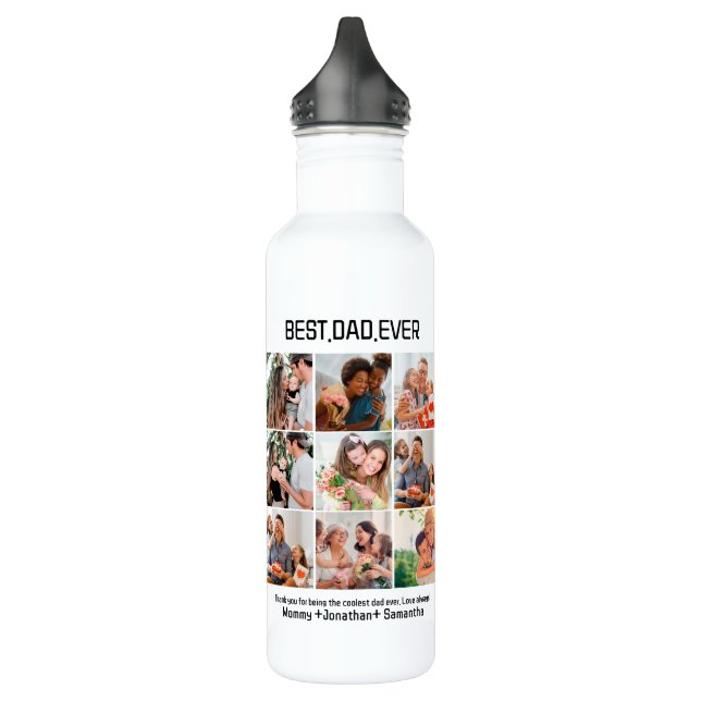 Custom Best Dad Ever Fathers Day 9 Photo Collage 710 Ml Water Bottle (Left)