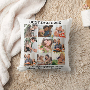 Custom Best Dad Ever Fathers Day 9 Photo Collage Cushion