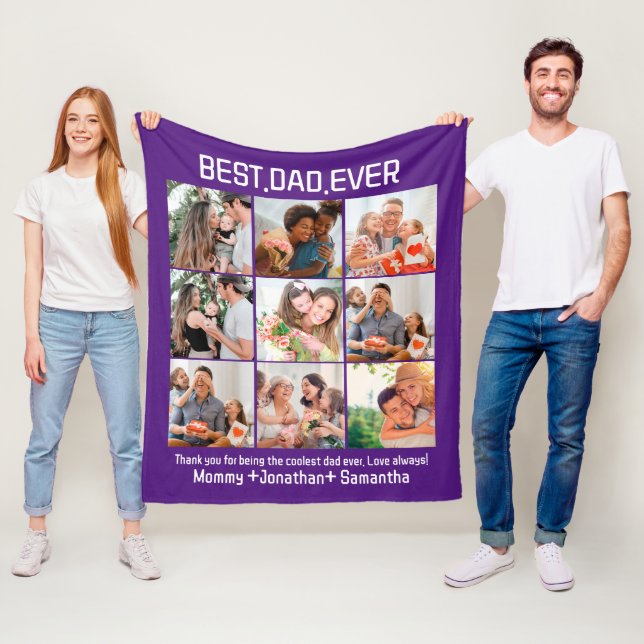 Custom Best Dad Ever Fathers Day 9 Photo Collage Fleece Blanket (In Situ)