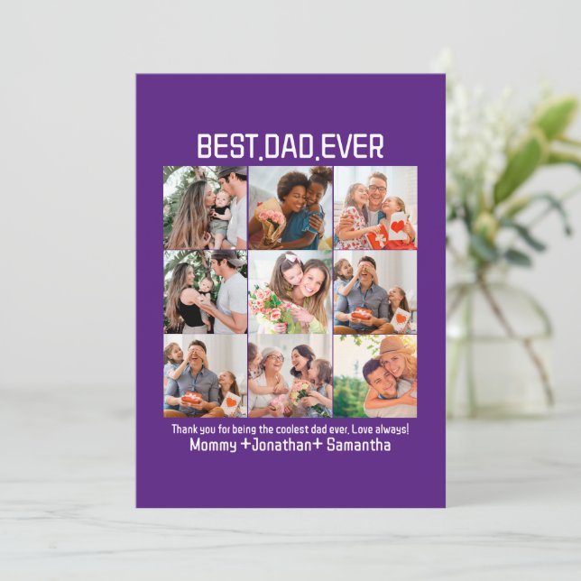 Custom Best Dad Ever Fathers Day 9 Photo Collage Holiday Card (Standing Front)