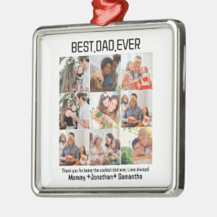 Custom Best Dad Ever Fathers Day 9 Photo Collage Metal Tree Decoration