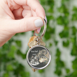 Custom Best Dad Ever Watercolor Wolf Family Key Ring