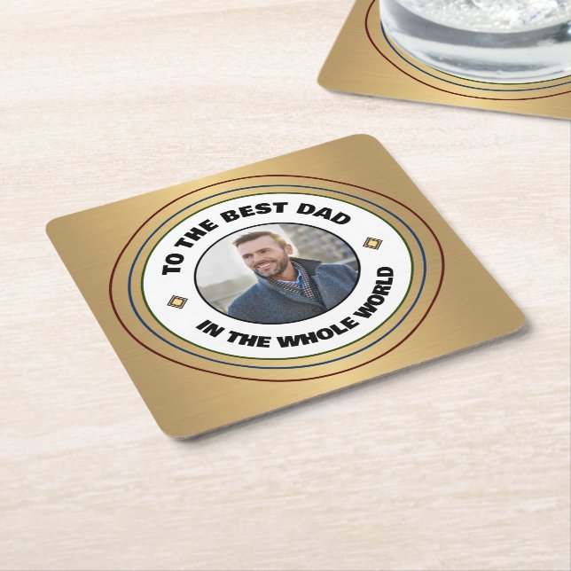 Custom Best Dad Father Photo Personalise Square Paper Coaster (Angled)