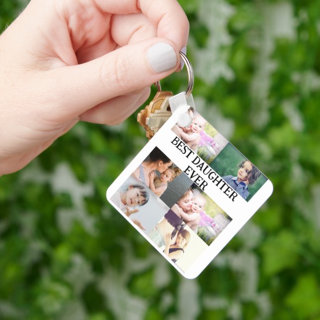 Custom Best Daughter Ever 6 photo collage    Key Ring (Hand)