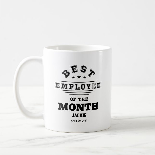 Custom Best Employee Of The Month Year Job Award Coffee Mug (Left)