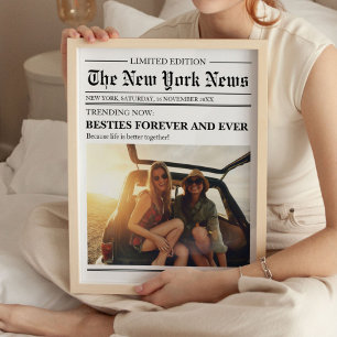 Custom Best Friend Bestie Newspaper Art Print