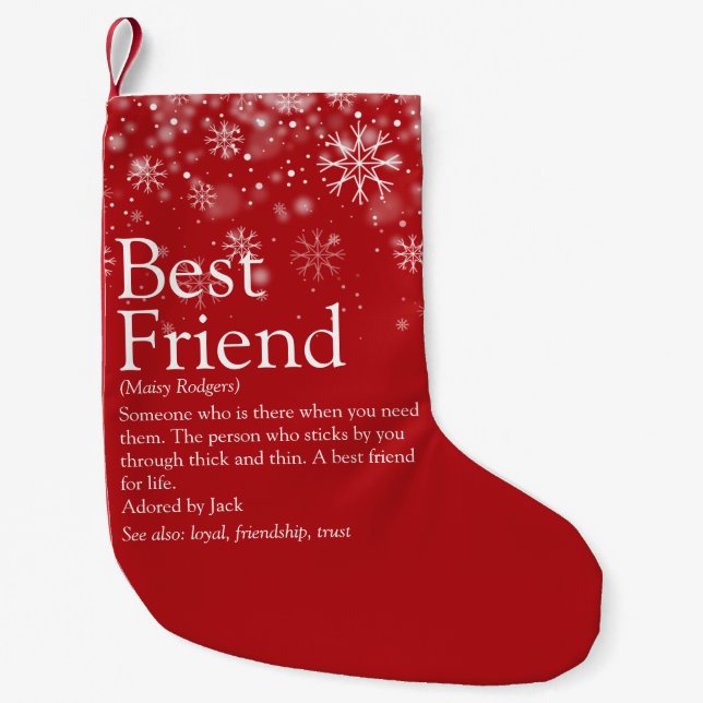 Custom Best Friend Definition Holiday Snow Small Christmas Stocking (Front)