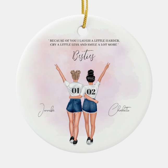 Custom Best Friend Portrait  Ceramic Tree Decoration (Front)