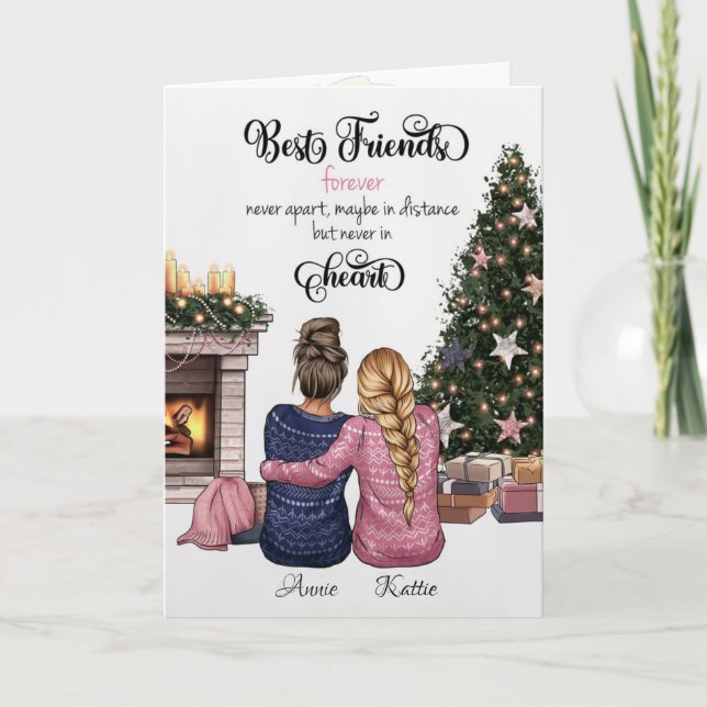Custom Best Friend Portrait Christmas Card (Front)