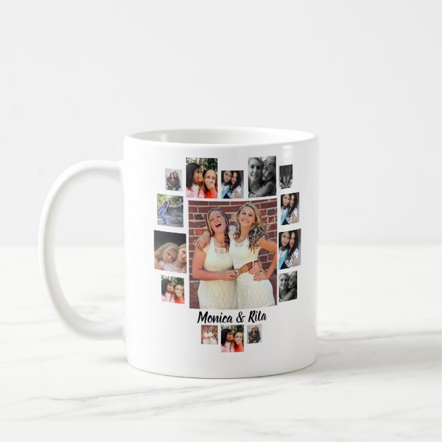 Custom Best Friends 15 Photo Collage Coffee Mug (Left)