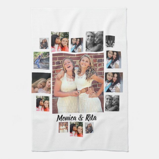 Custom Best Friends 15 Photo Collage  Tea Towel (Vertical)