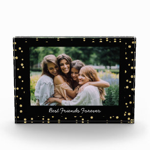 Custom Best Friends BFF Besties Photo Black Gold  Block