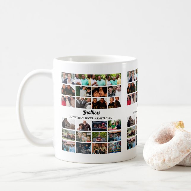 Custom Best Friends Forever Brothers Photo Collage Coffee Mug (With Donut)