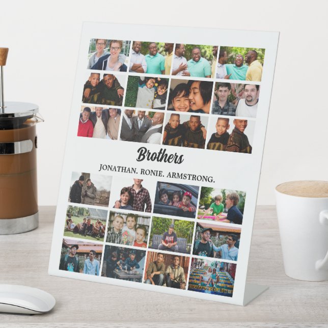 Custom Best Friends Forever Brothers Photo Collage Pedestal Sign (In SItu)