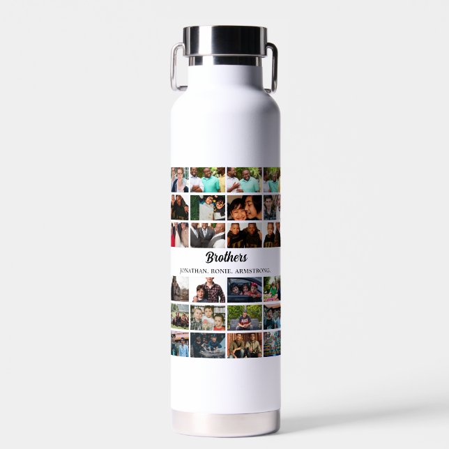 Custom Best Friends Forever Brothers Photo Collage Water Bottle (Front)