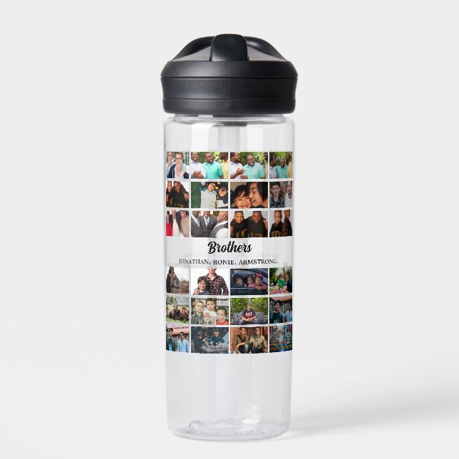 Custom Best Friends Forever Brothers Photo Collage Water Bottle (Front)