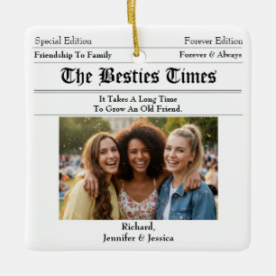 Custom Best Friends Newspaper Photo Ceramic Ornament