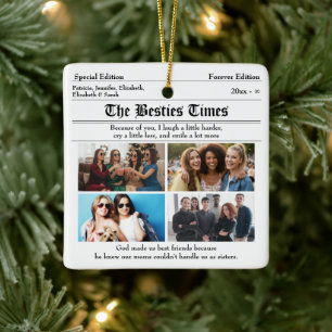 Custom Best Friends Newspaper Photo Collage Ceramic Ornament