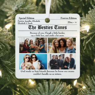 Custom Best Friends Newspaper Photo Collage Metal Tree Decoration