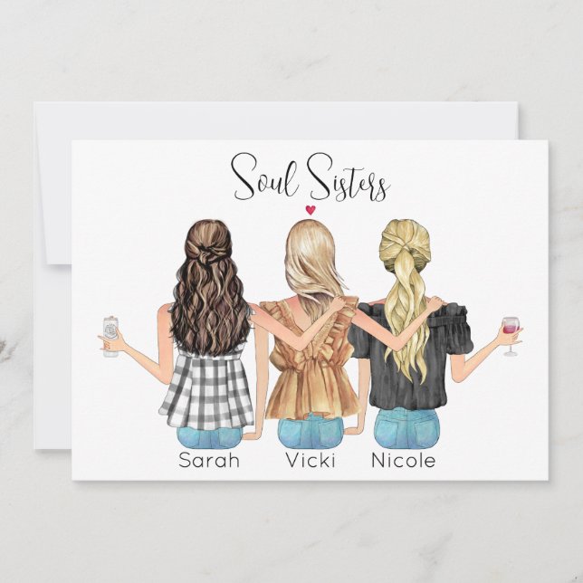 Custom best friends personalised portrait holiday card (Front)