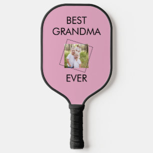 Custom Best Grandma Child Photo Pink & Black  Pickleball Paddle