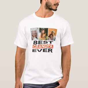 Custom Best Grandpa Ever 3 Photo Typography T-Shirt