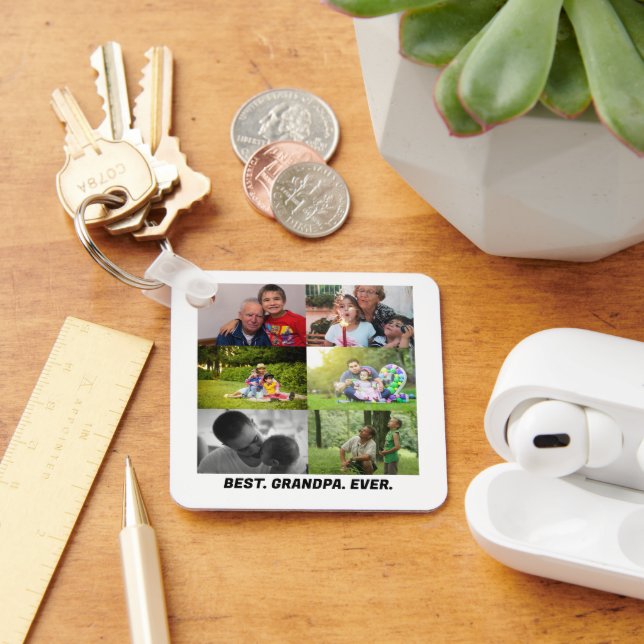 Custom Best grandpa ever 6 photo collage  Key Ring (Desk)