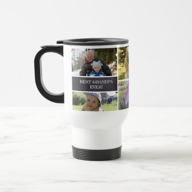 Custom Best Grandpa Ever Photo Collage Travel Mug (Left)