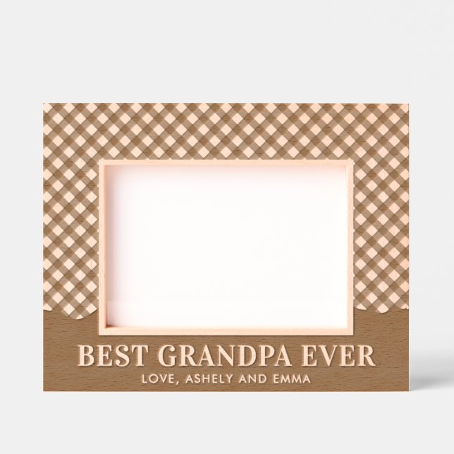 Custom Best Grandpa Ever Plaid Pattern Etched Frames (Front)