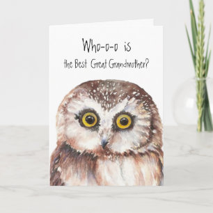 Custom Best Great Grandmother Cute Owl Humour Card